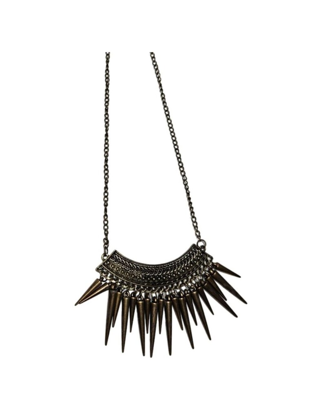 African Inspired Spiky Bib Necklace Gold Tone Tribal Statement Fashion Jewelry